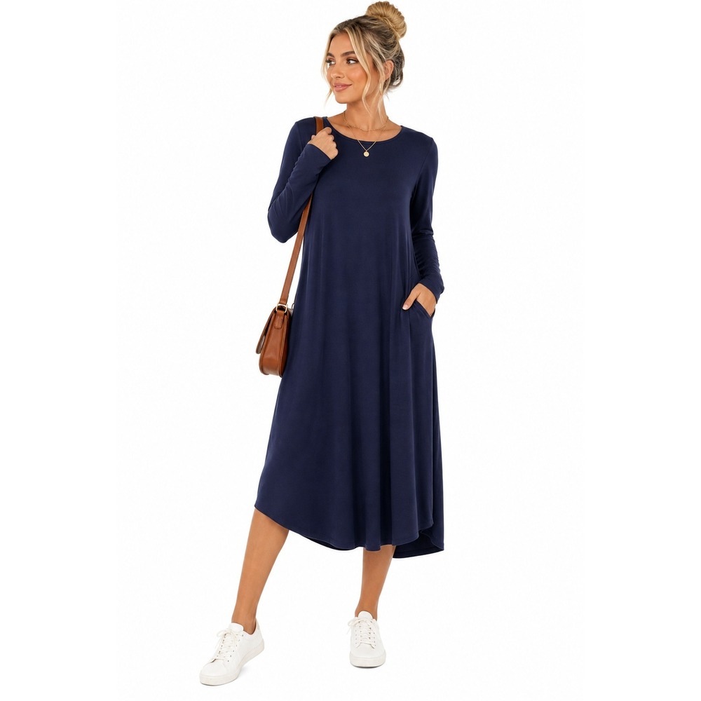 Women's Long Sleeve‎ Casual Dress with Pockets Navy S New With Tags by Zenana